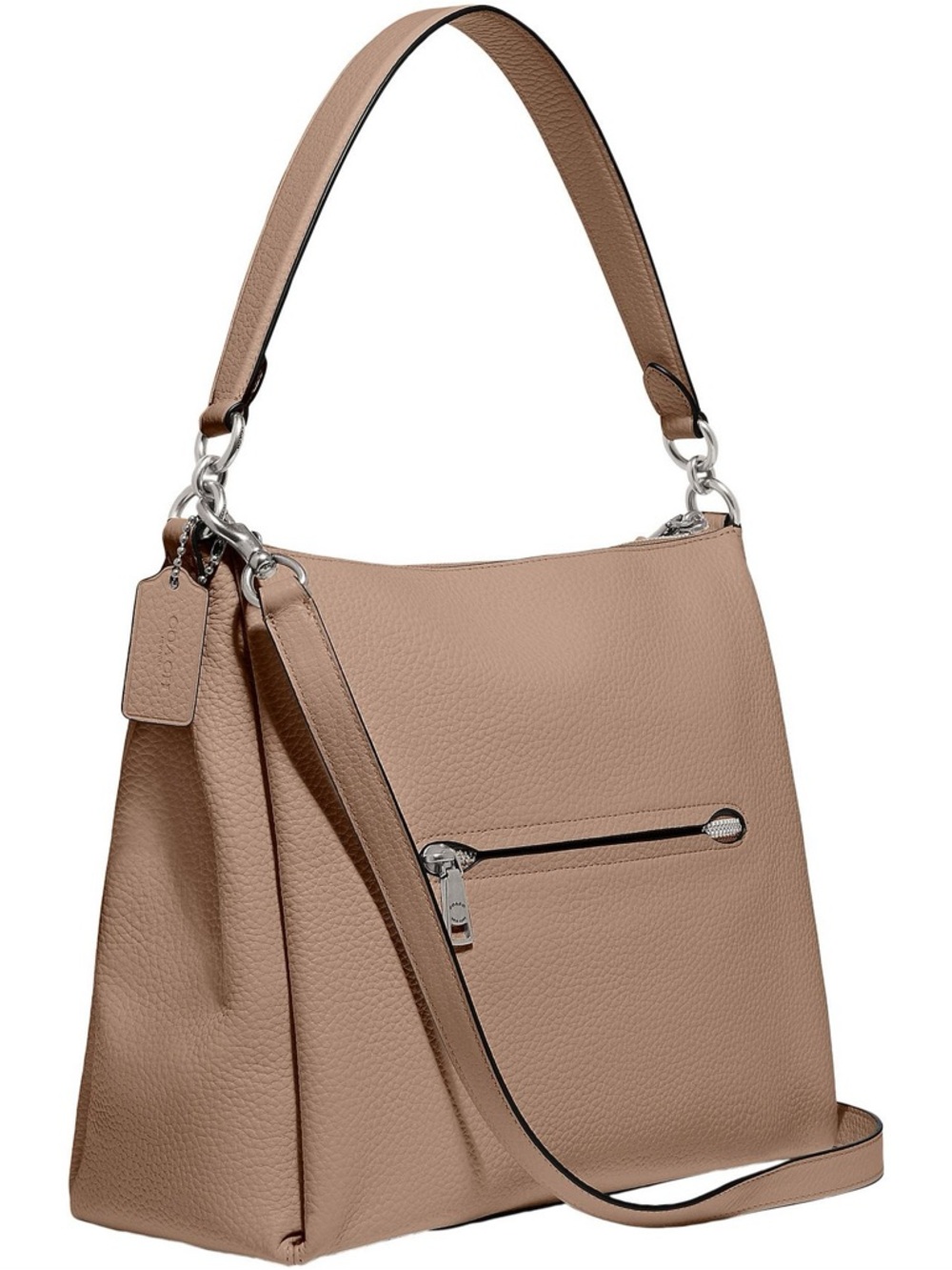 Coach Shay Pebbled Leather Shoulder Bag in Taupe Beige – Silver Hardware
